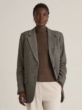 Quince Italian Wool Oversized Blazer In Textured Brown Size Medium